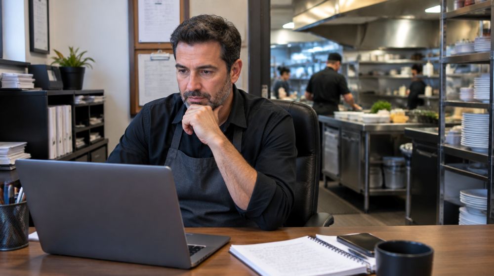 Restaurant operator reviewing supplier cost data